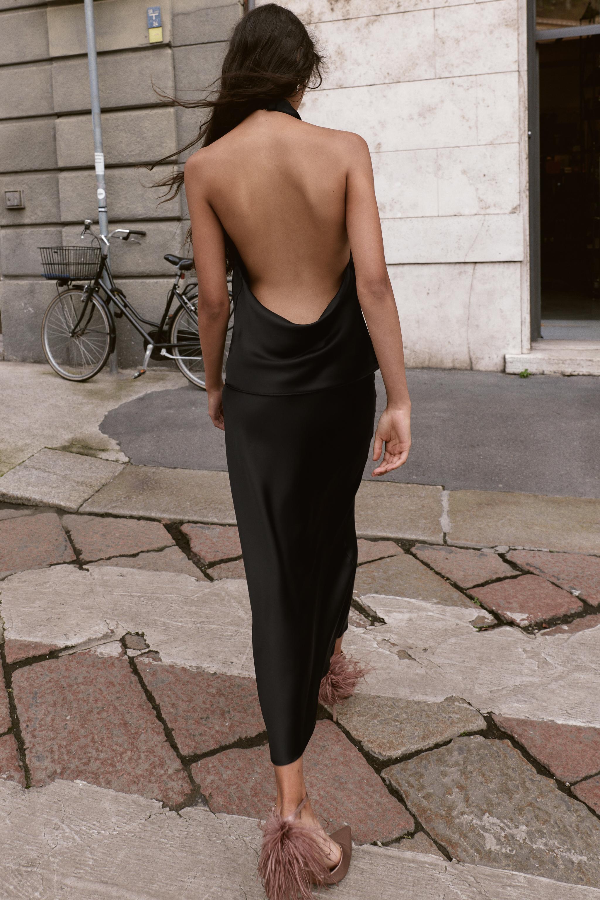 SATIN EFFECT HALTER TOP